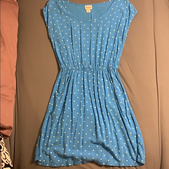 blue and yellow polka dot dress